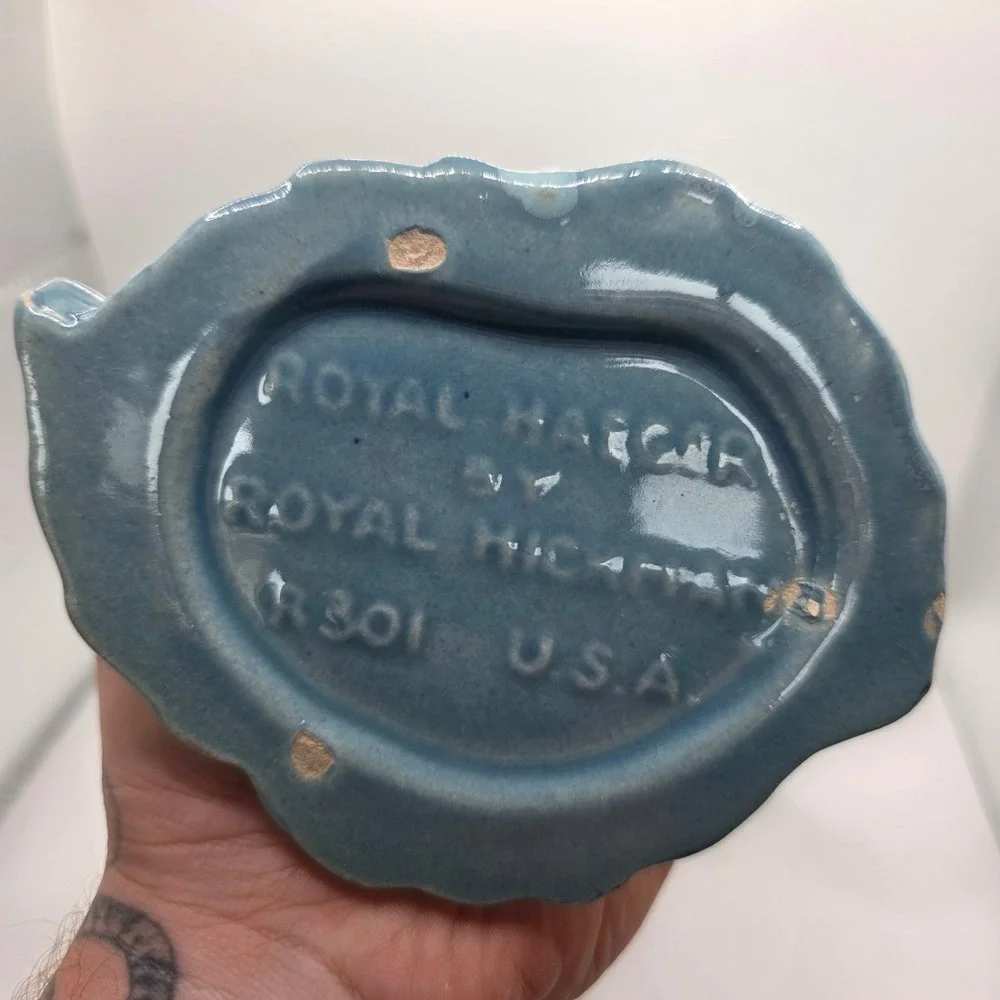 Vintage Royal Haeger Royal Hickman Blue Fan Leaf Vase Planter Art Pottery USA